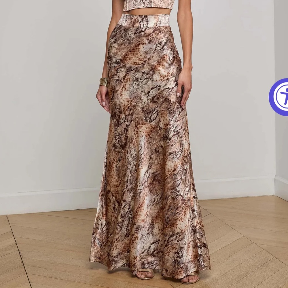 L’AGENCE RYKER SILK MAXI SKIRT - TAN MULT WESTERN SNAKE PRINT
